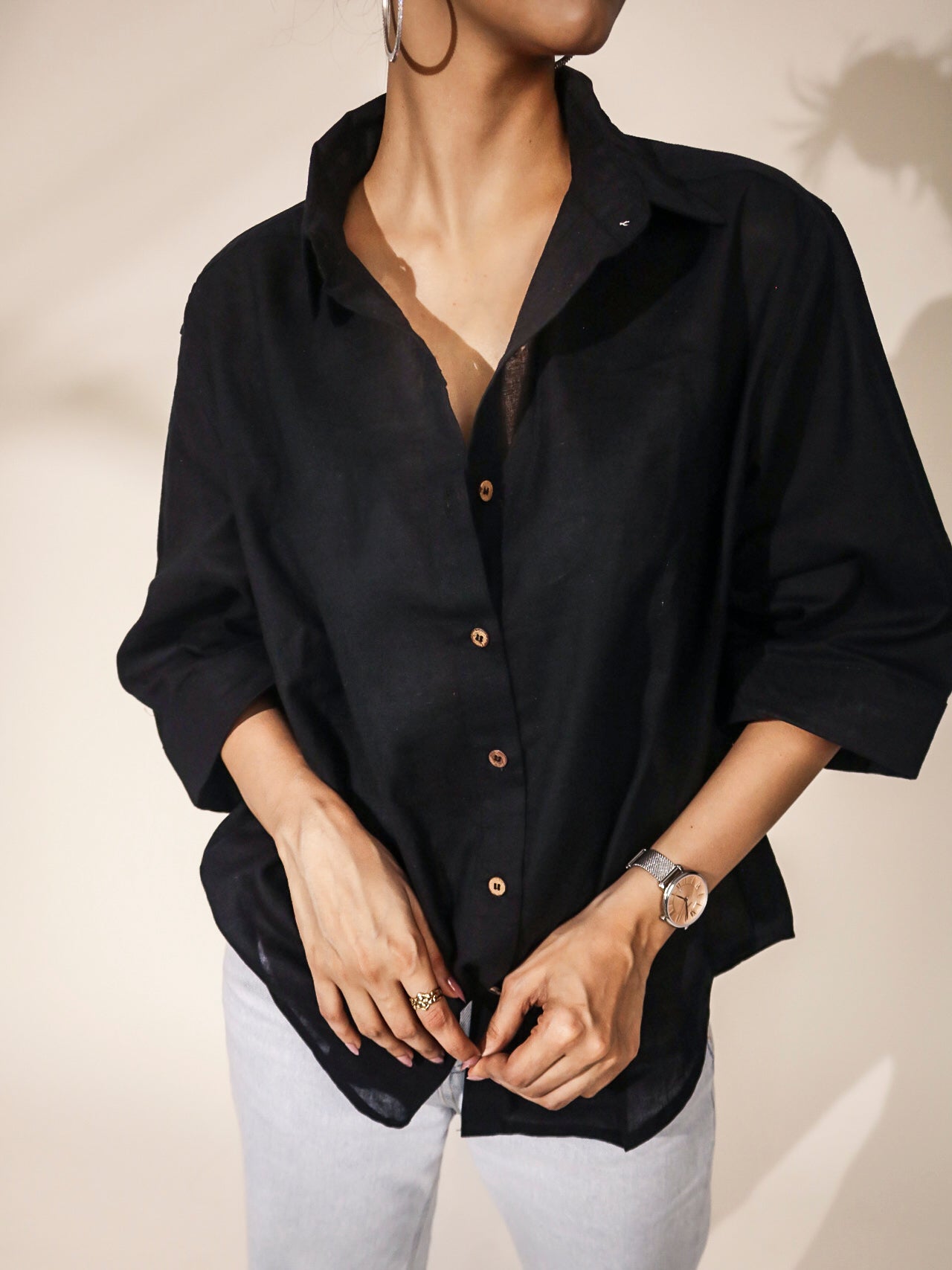 Oversized Black Khadi Shirt