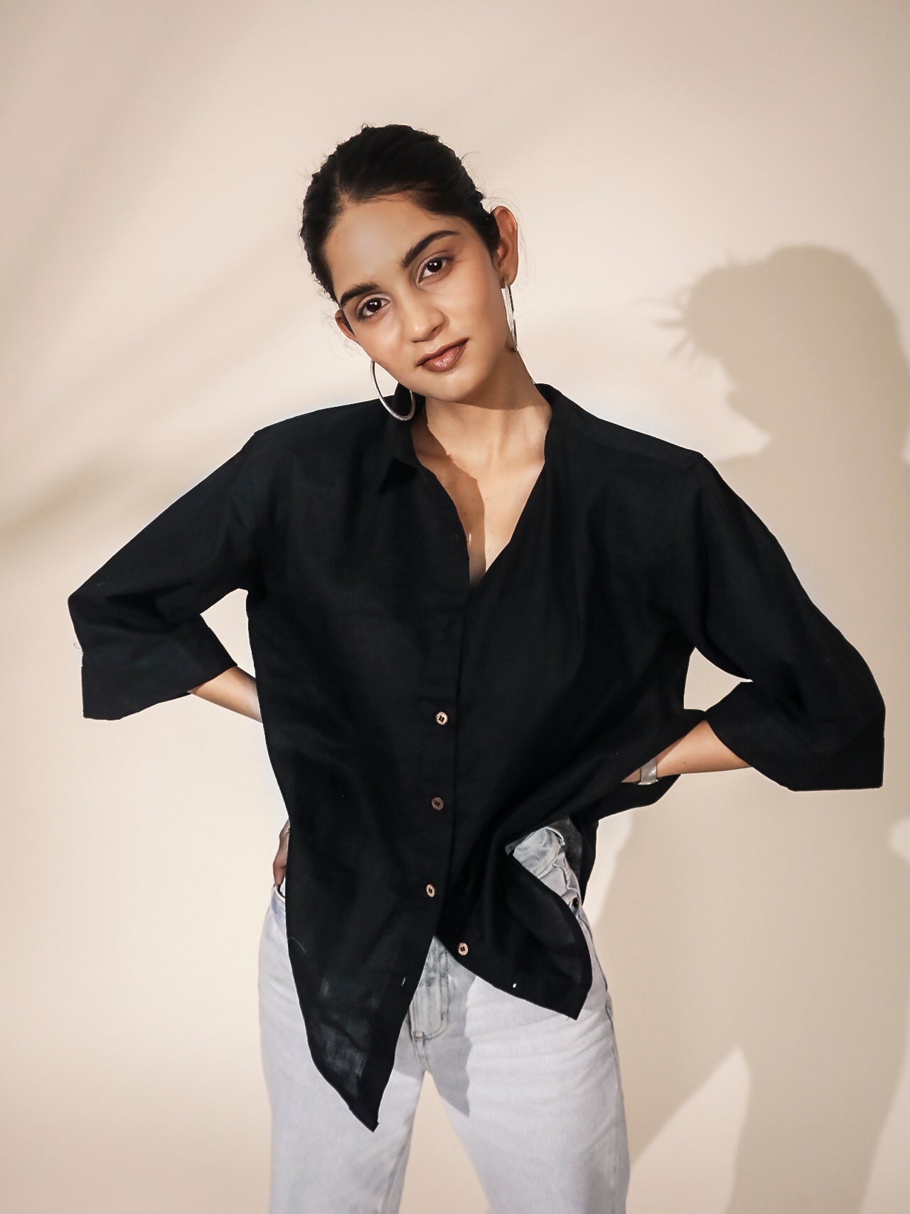 Oversized Black Khadi Shirt