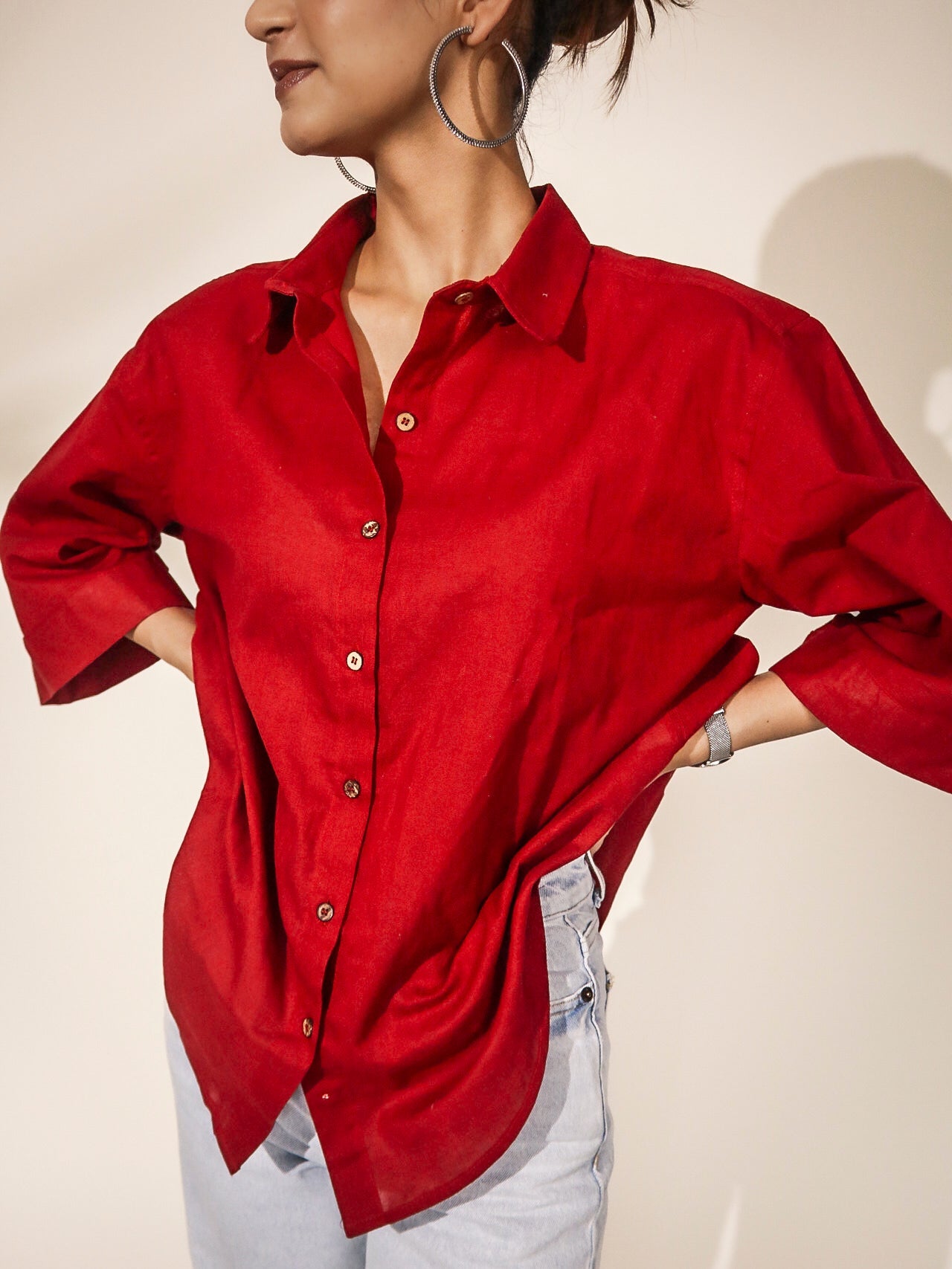 Oversized Cherry Red Khadi Shirt