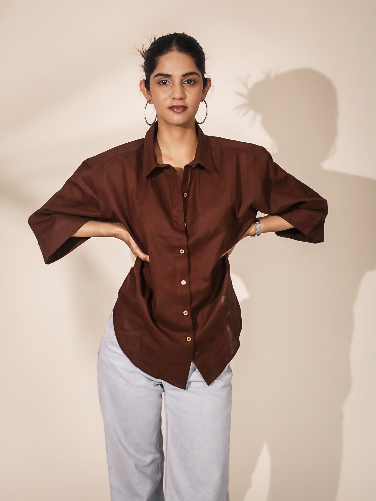 Oversized Dark Brown Khadi Shirt