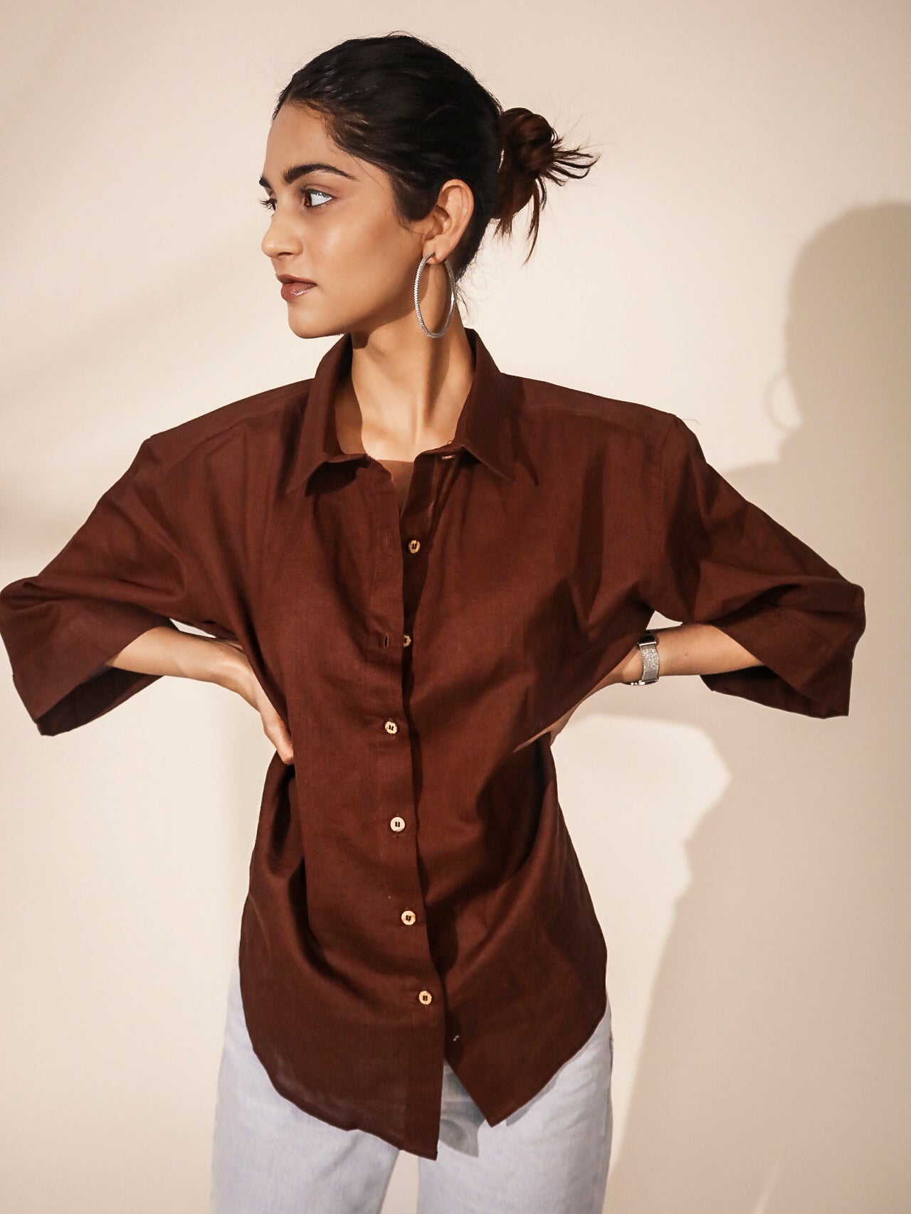 Oversized Dark Brown Khadi Shirt