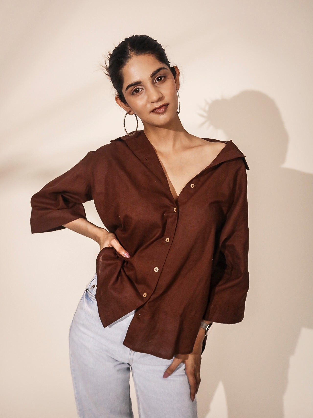 Oversized Dark Brown Khadi Shirt