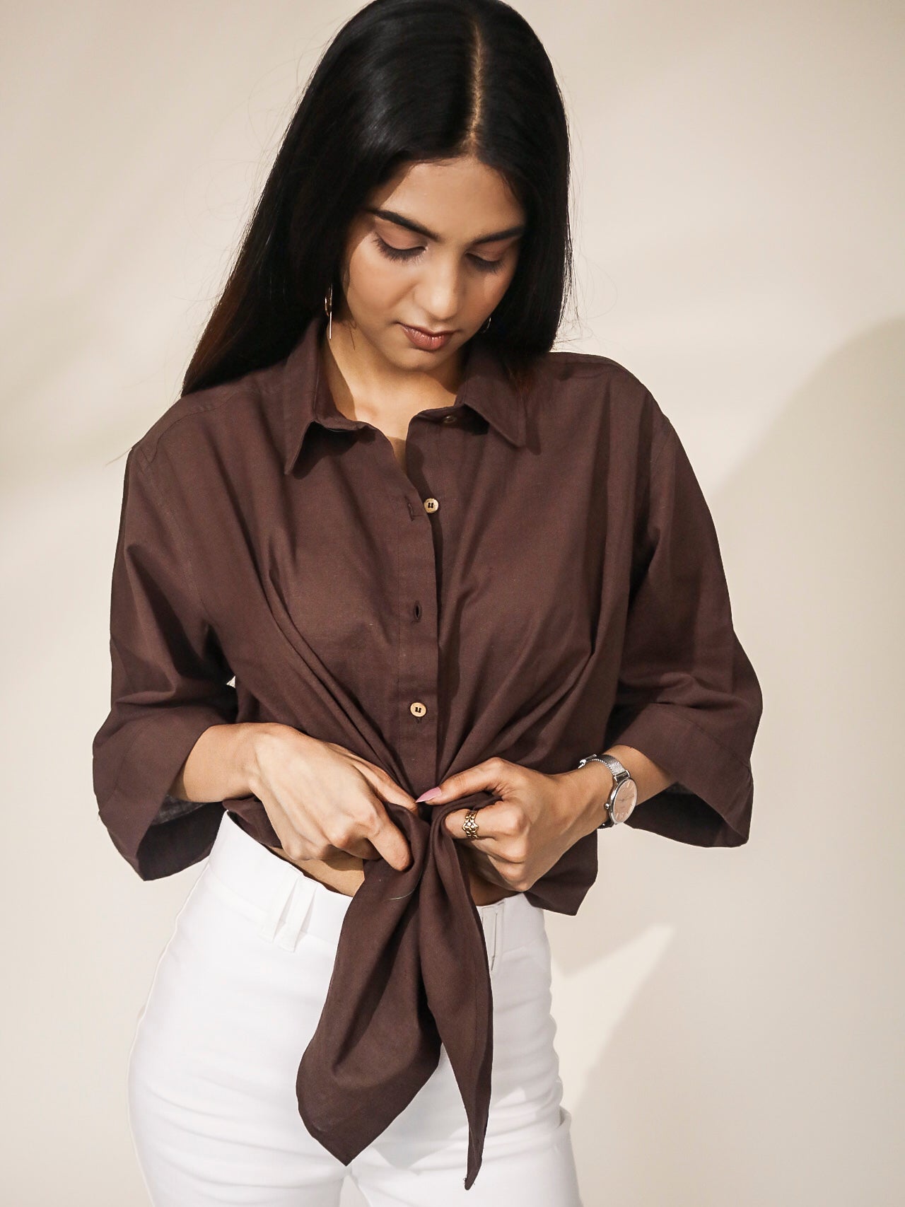 Oversized Wood Brown Khadi Shirt