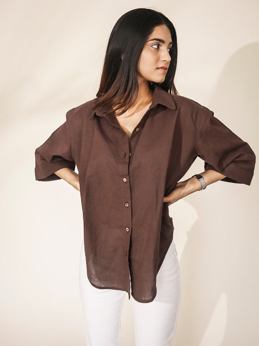 Oversized Wood Brown Khadi Shirt