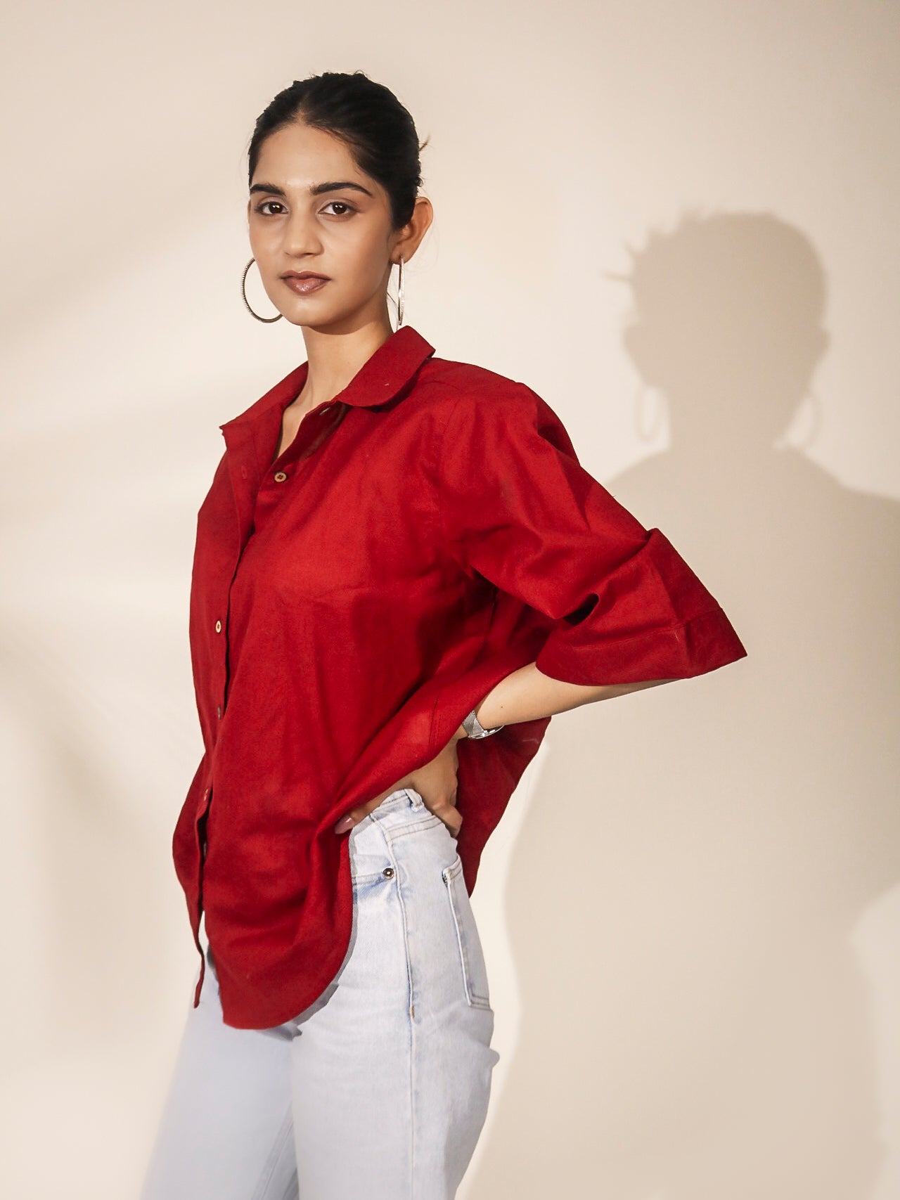 Oversized Cherry Red Khadi Shirt