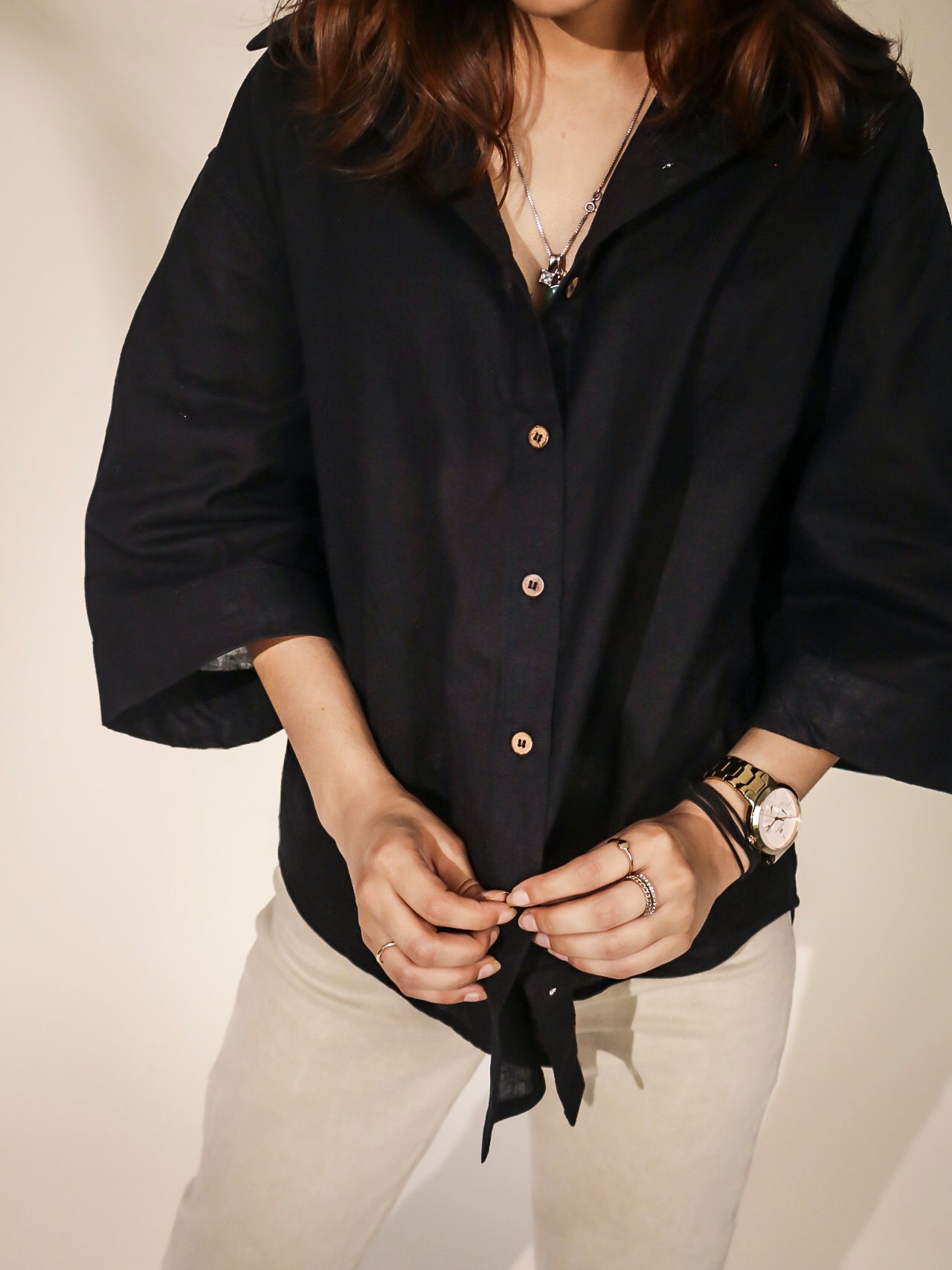 Oversized Black Khadi Shirt